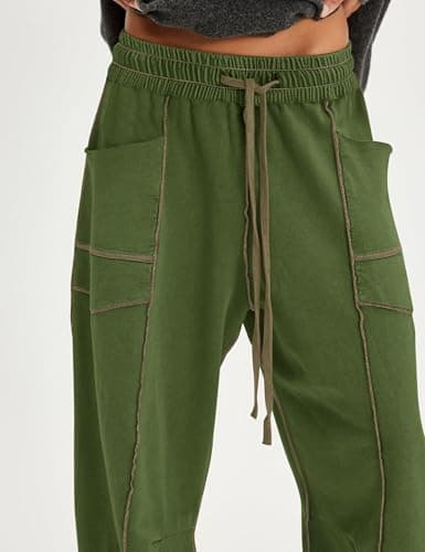 MSBESYOR Wide Leg Barrel Sweatpants for Women Baggy Palazzo Pants Drawstring High Waist Color Block Lounge Sweat Pant view 4