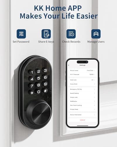 TEEHO TE341 Smart Keyless Entry Door Lock with App Control, Digital Keypad Bluetooth Electronic Deadbolt with Auto Lock, Easy Installation - Black view 3
