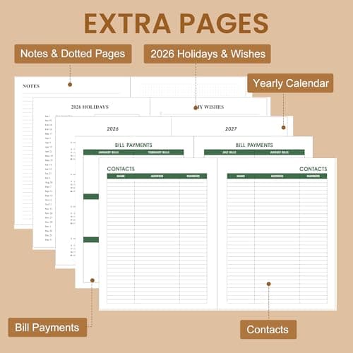 2026 Planner Weekly and Monthly Daily Calendar Planners 8.5 x 11, Jan 2026-Dec 2026, Hard Cover Large Yearly Agenda with Stickers & Tabs for Women Work Home- Green Floral view 6