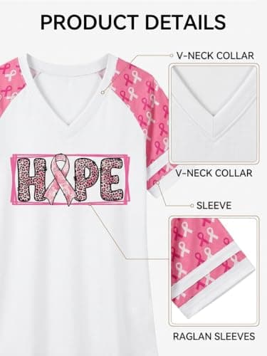 Eatbook Breast Cancer Shirts for Women Pink Ribbon Graphic V Neck Tee Tops view 5