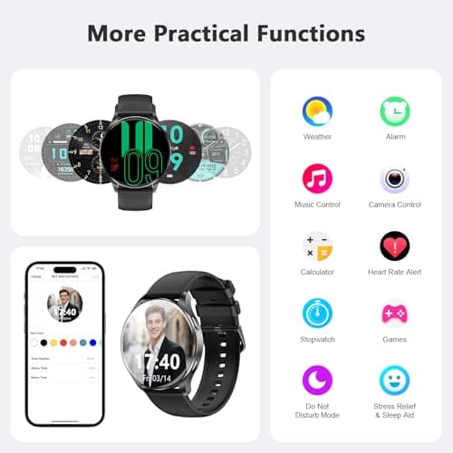 Blackview Smart Watch for Women Men (Make/Answer Calls),1.43''AMOLED Touchscreen Fitness Tracker with 100+ Sports Modes, Heart Rate/SpO2/Sleep Monitor/2 Straps, Smartwatch for iPhone & Android view 6