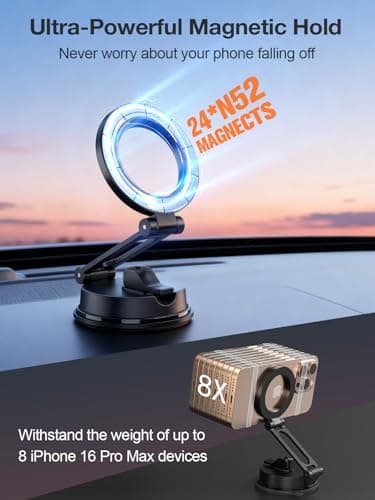 Gorablix Foldable Magnetic Phone Holder for Car, 360°Rotation Cell Phone Car Mount with Strong Stable Suction, Car Phone Holder for MagSafe Compatible with iPhone 17 Pro Max 16 15 14 13 12 Plus view 3