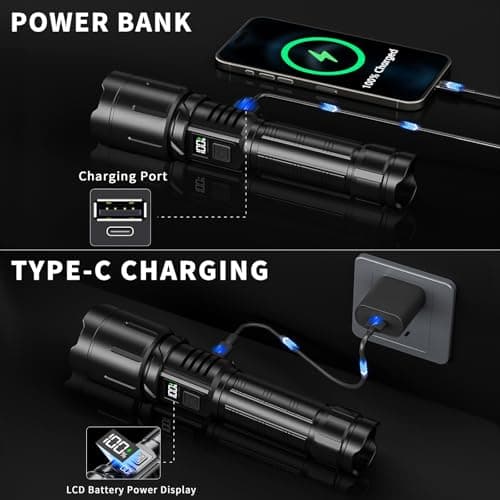 KNIBO Rechargeable Flashlight 99000 High Lumens, LED Super Bright Flash Light, Tactical Flashlights with LCD Power Display, 6 Modes, Waterproof, Brightest Flashlight for Emergencies Camping view 6
