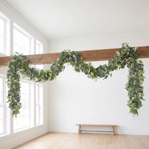 ArtexDomus 2Pcs Eucalyptus Garland 6FT, Artificial Eucalyptus Garland | Faux Eucalyptus Leaves & Green Vines for Wedding Decor, Table Runner, Mantle, Arch, Wall & Home Decorations view 2