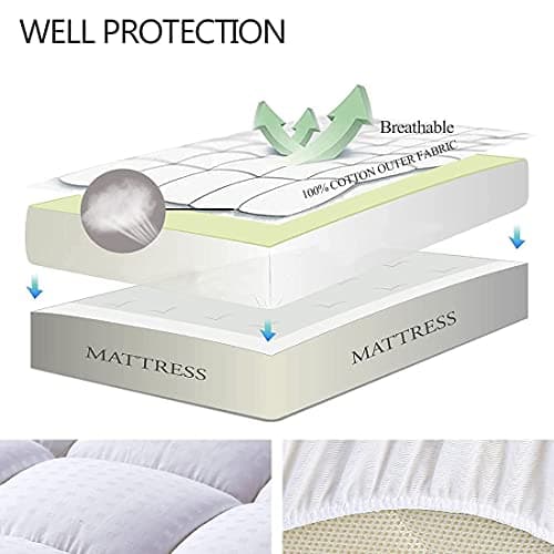 EASELAND Queen Size Mattress Pad Pillow Top Mattress Cover Quilted Fitted Mattress Protector Cotton Top Stretches up 8-21" Deep Pocket Cooling Mattress Topper (60x80 inch, White) view 3