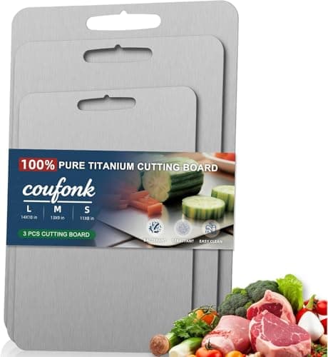 Coufonk Titanium Cutting Board Set of 3, Kitchen Chopping Boards Dishwasher Safe, Pure Ti Metal Material Cut Board Nonslip Double Sided for Houseware Outdoor Large+Medium+Small — image 1