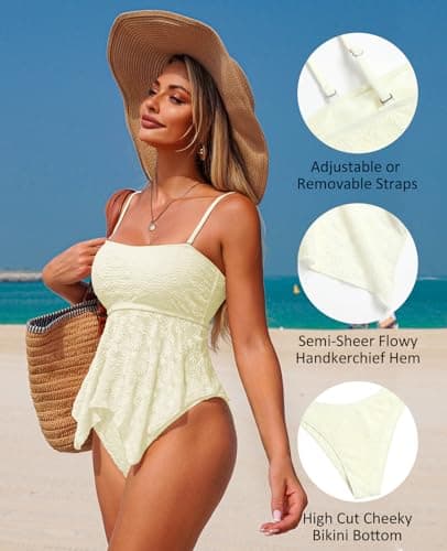 ZAFUL Tankini Swimsuits for Women Flowy Swimwear Mesh Lace Jacquard Two Piece Bathing Suit High Cut Tanga Tankini Set view 4