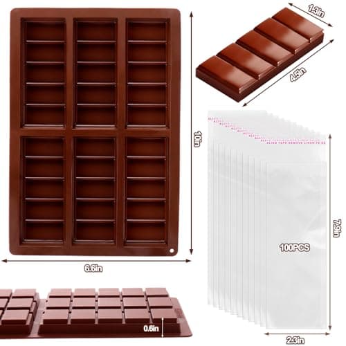 Mity Rain Chocolate Bar Mold Deep, Silicone Thick Mold for Stuffed Bars, Rectangle Knafeh Pistachio Break Apart Candy Molds With 100pcs Storage Bags view 3