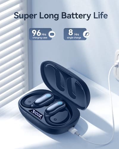 GNMN Active Noise Cancelling Ear Buds Wireless Earbuds 96hrs Playback Bluetooth Headphones Dual Battery Display Stereo Bass Earphones with Earhooks Microphone IPX7 Waterproof Headset for Sports/Gym view 3