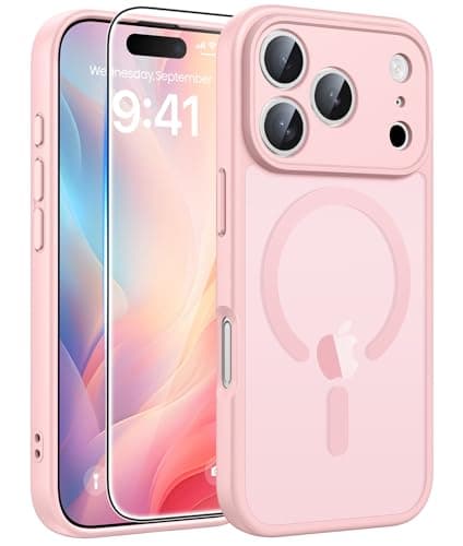 FNTCASE for iPhone 17 Pro-Max Case: [Compatible with Magsafe] Translucent Matte Cases with [Full Camera Protection] [Screen Protector] Military Grade Shockproof Protective Phone Cover - Light Pink — image 1