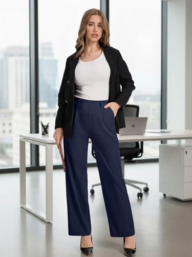 Feiersi Womens Dress Pants Wide Leg Stretchy Work Pants High Waisted Pull On Casual Trousers with Pockets view 3