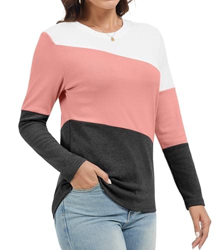 Jeqeocafy Women's Color Block Tunics Tops Crewneck Long Sleeve Shirts Casual Pullover Loose Fit T-Shirt view 3