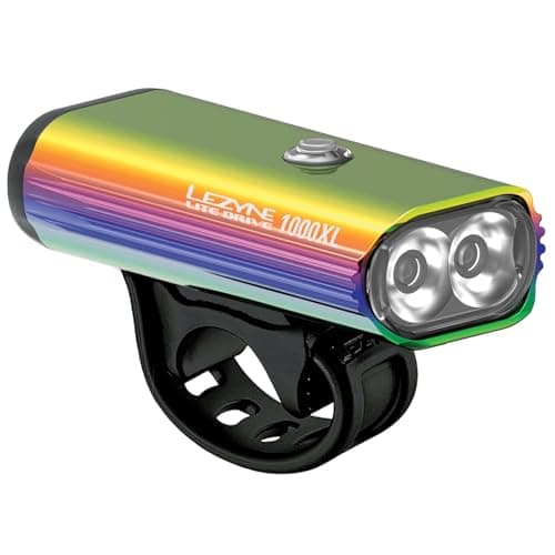 LEZYNE Lite Drive 1000XL Bicycle Durable USB Rechargeable IPX7 Waterproof White LEDs Front Light w/Multiple Solid & Flash Modes |Rubber Mounting Strap Included, Neo Metallic, 1000 Lumens/Micro USB