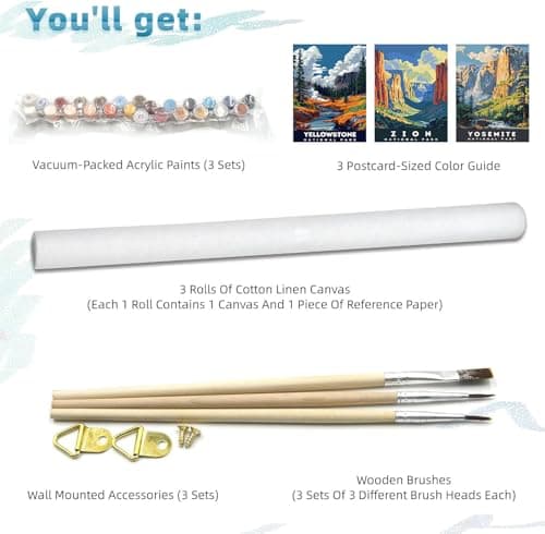 Axquilon 3 Packs Paint by Numbers Kit for Adults - National Park Adult Paint by Number Kits on Canvas, Easy Adults' Paint-by-Number Kits for Gift Home Wall Decor 12x16in view 3