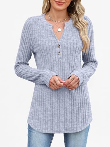 ANRABESS Womens Henley Shirts Long Sleeve Tunic Tops 2025 Fall Fashion Outfits Ribbed Knit Sweaters Ladies Casual Clothes view 4