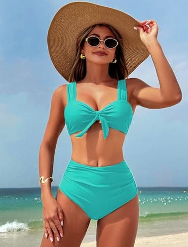 ZAFUL High Waisted Bikini Sets for Women Swim Suits 2026 Tummy Control Ruched Bikini Two Piece Bathing Suit Swimwear view 2