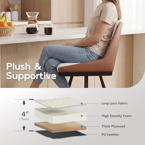 Ollega Bar Stools Set of 4, 26" Counter Height Bar Stools, Upholstered Swivel Barstools with Backs, Loop Yarn Fabric&Pu Leather, Metal Legs for Kitchen Island, Beige&Brown view 4