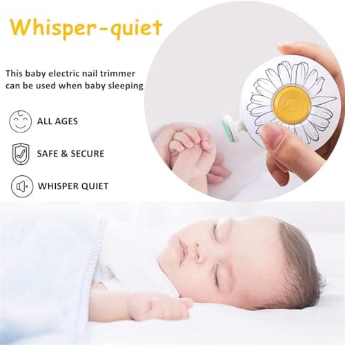 LETUENMI Baby Nail Trimmer Electric, Safe + Easy Baby Nail File, Baby Nail Clippers Nail Trimmer Kit for Newborn Infant Toddler, 6 Grinding Heads, Battery Operated (Battery Not Included) White view 3