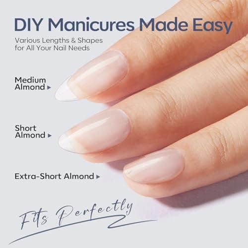Modelones Medium & Short & Extra Short Almond Nail Tips - Multi-type 3 Styles Set Gel Tips Half Matte Full Cover Clear Acrylic Gel Kit Fake Nails for Extension DIY Salon 450Pcs 15Sizes view 3