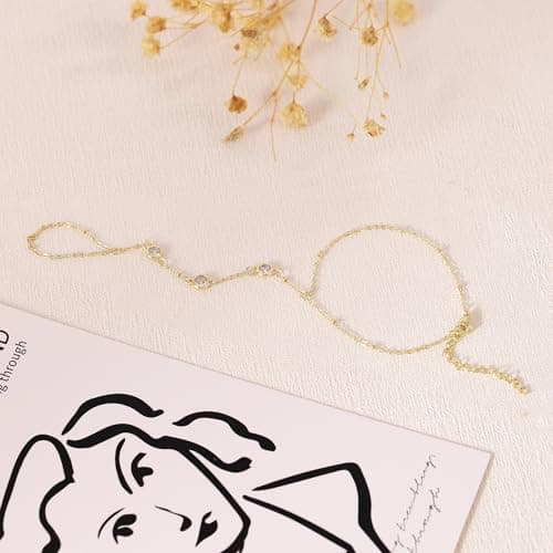BAYLAY Hand Chain Bracelet, 14K Gold Plated Ring Bracelet Hand Chain Dainty Gold Bracelet for Women Trendy Finger Ring Slave Bracelets Hand Jewelry for Women Summer Beach Boho Gifts Trendy Stuff view 6