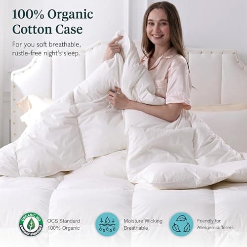 Ltinhome Feathers & Down Comforter, Organic Duvet Insert, 100% Cotton Shell, Ethically-sourced Feathers and Down Filler, All Season Warm, King Size, White view 3