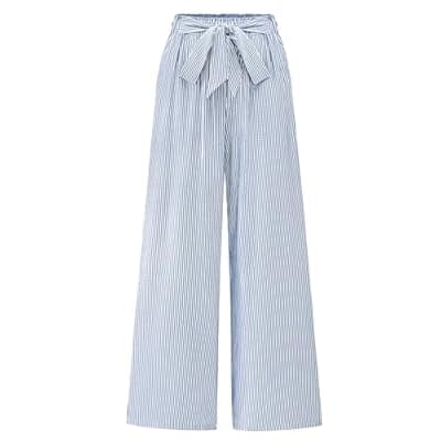 BTFBM Pants for Women 2026 Spring Clothes Striped High Waist Tie Knot Dressy Casual Wide Leg Palazzo Work Trousers Pants