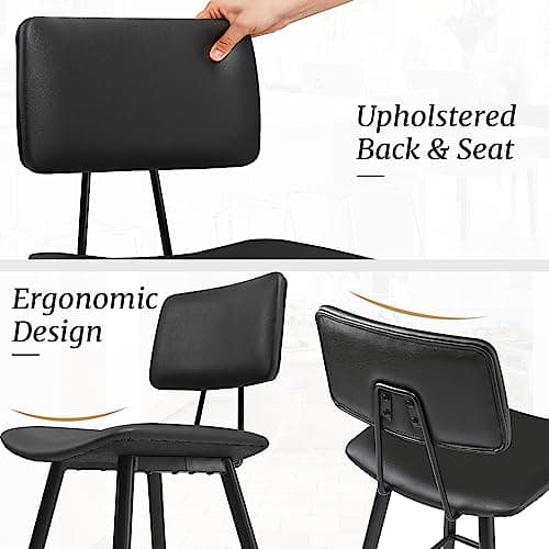 Cozyman 24.5" Counter Height Bar Stools Set of 4, Black Faux Leather Upholstered Barstools with Back Footrest and Metal Legs, Armless Bar Chairs for Kitchen Island/Dining Room/Bar/Basement view 3