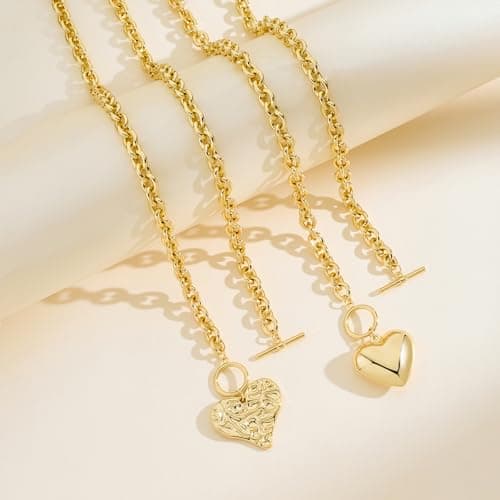 Punhem Chunky Gold Necklace for Women - 14K Gold/Silver Plated Trendy Dainty Non Tarnish Thick Chain Statement Charm Necklace with Vintage Toggle Clasp Fashion Jewelry Set Gift view 4