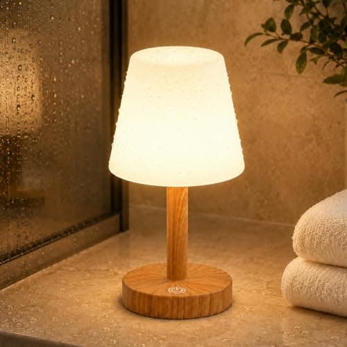 Rechargeable Table Lamp, Mini Cordless Shower Lamp for Bathroom, IP54 | 2000mAh Battery Operated, Soft glow for Shower Shelves, Vanity, Bedside and Patios, 3 Color Ttemperatures, Ttouch Dimming — image 1