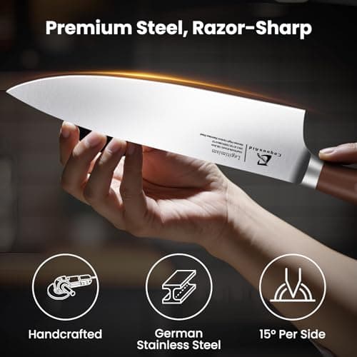 CoquusAid 15-Piece Kitchen Knife Set with Rubber Wood Block, New Upgrade | Widened Ventilated Slot for Hygienic Storage, German DIN1.4116 Steel Chef Knife Set with Sharpener, Full Tang, Ideal Gift view 5