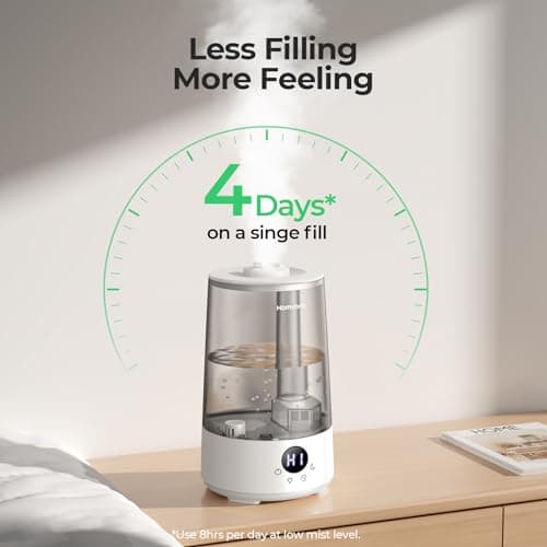 Homvana Humidifiers for Bedroom Home, 3.6 L Cool Mist Top-Fill 34H Super Long Time, Quiet 23dB, Baby Humidifier, Oil Diffuser for Large Room, House, Plant, Nursery, Office, BPA FREE, Ultrasonic (Grey) view 5