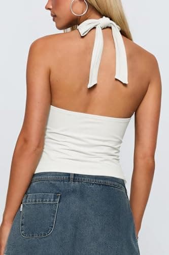 Halter Tops for Women Sleeveless Twist Knot Backless Tank Top Split Hem Y2k Clothes view 4