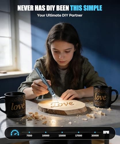 Vanlgs Engraving Pen for Metal Wood Glass Plastic, Engraving Tool with LED Light, 31 Bits, Cordless, 5 Speeds, Rechargeable, Engraver Kit Craft Gifts for for Teens Adults Beginner (Metallic Grey) view 2