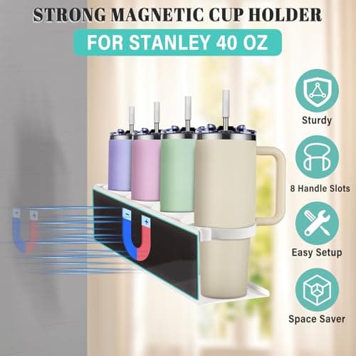 Magnetic Cup Holder for Fridge,8 Cups Water Bottle Organizer for Stanley 30 40 oz with Tumbler Lid Organizer,High Capacity Heavy Duty Kitchen Storage Rack Accessories view 3