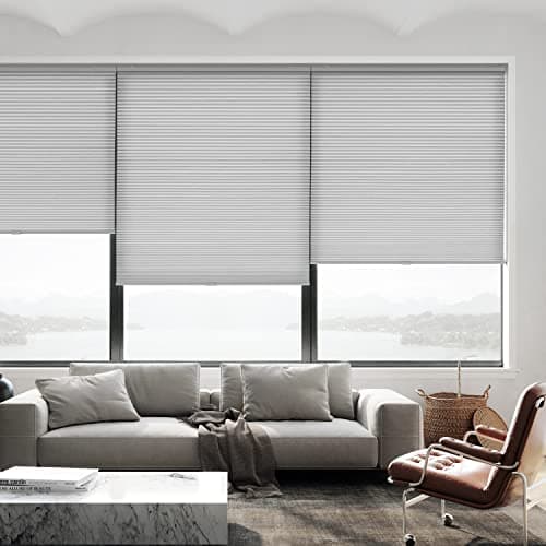 LazBlinds Cordless Cellular Shades, Light Filtering Honeycomb Shades for Home, Thermal Insulation Noise Reduction Blinds for Windows, 24'' W x 64'' H, Grey view 5