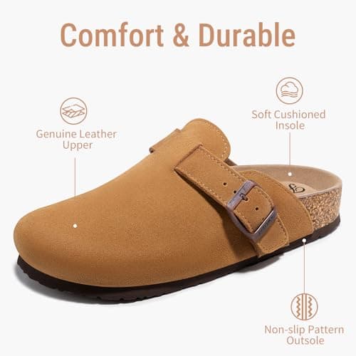 FITORY Women's Genuine Suede Clogs with Arch Support & Adjustable Buckle – Comfort Cork Footbed for Indoor and Outdoor Size 5-11 view 3