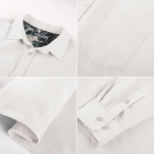 Mens Dress Shirts Linen Long Sleeve Button Down Casual Shirt for Men view 4