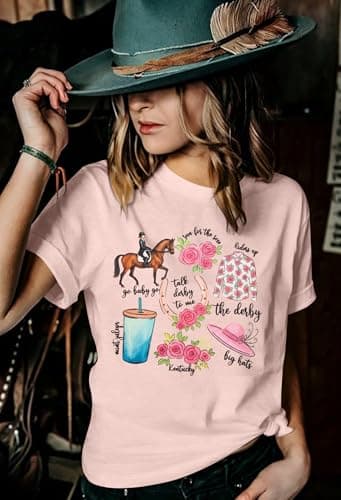 Horse Racing T-Shirt for Women Horses Lover Shirts Vintage Graphic Tops Summer Short Sleeve Outfits view 4