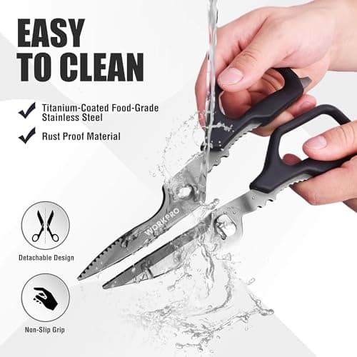 WORKPRO Kitchen Scissors, All Purpose Kitchen Shears with Detachable Stainless Steel Blades, Titanium Coated for Easy Cleaning, Heavy Duty for Meat, Fish, Nuts, Vegetables, Protective Cover Included view 3