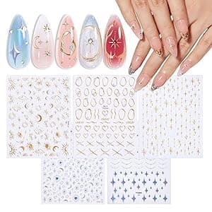 modelones Nail Stickers, 3D Embossed Lace Pearls Nails Supplies Butterfly Nail Art Design for Summer Holiday Manicure DIY Nail for Women & Kids 5Pcs — image 1