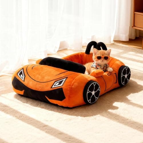 VIEFIN Cute Cat Beds Kitten Beds, Soft Small Dog Beds, Washable Pet Beds for Puppy and Kitty, Funny Supercar Cat Toys, 24 Inch view 3