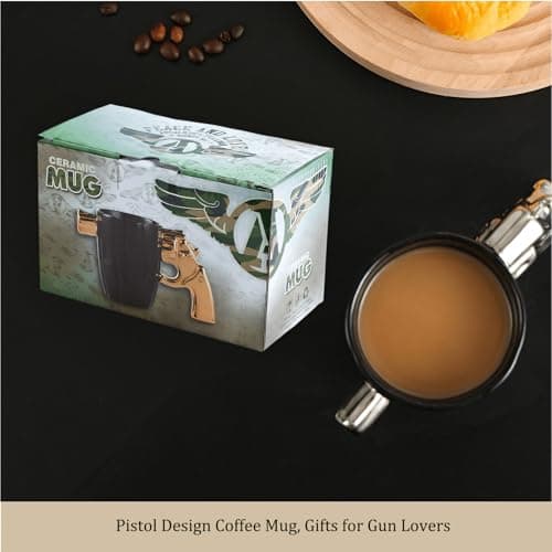 Cintoko Novelty Ceramic Cool Gun Mug for Men, 12OZ Porcelain Pistol Design Coffee Mug, Gifts for Gun Lovers view 5
