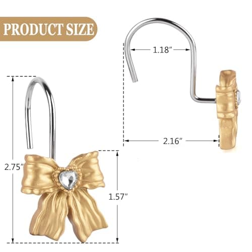 12PCS Shower Curtain Hooks Rings,Gold Bow Resin Curtain Hooks Shower Rings for Bathroom Baby Room Nursery Art Decors view 2