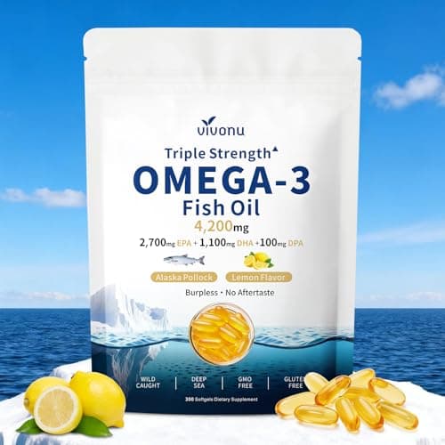 VivoNu Triple Strength Omega 3 Fish Oil - 4200mg, 300 Softgels | Enteric-Coated for No Fishy Aftertaste | Wild-Caught | Third-Party Tested — image 1