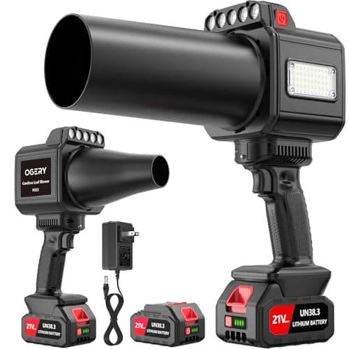 OGERY Brushless Cordless Leaf Blower - 900G Blowing Pressure Turbo Jet Blower with 2x3000mAh Batteries & 480W Motor, Handheld Leaf Blowers for Lawn Care, Car & Workshop Dust, LED Work Light view 1