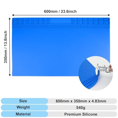 Extra Large Soldering Mat 23.7''x13.8'' 932°F Heat Resistant Silicone Repair Mat Non-Slip Large Workbench Mat for Soldering Iron, Electronic, Phone, Laptop Repair (Blue) view 2
