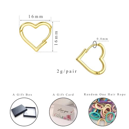 DHZJTSL 925 Sterling Silver 1.6CM Heart Hoop Earrings for Women Girls, with 925 Sterling Silver Posts, Sweet Love Heart Shaped Earrings view 5