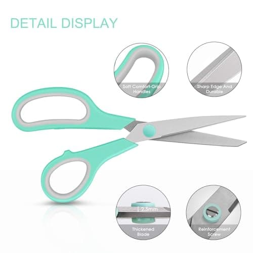 3-Pack 8" Heavy Duty Scissors with Ultra Sharp Blades and Comfort Grip Handles - For Office, Home, School, Sewing, and Crafts (Mint, Grey, Purple) view 4