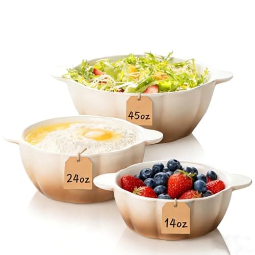 MISSYSSIM Ceramic Soup Bowls with Handles, Kitchen Food Storage Bowls for Prepping and Baking, Cute Ramekins, Baking Dishes for Dessert, Salad, Ideal for Cooking and Serving Food, Set of 3, Brown — image 1