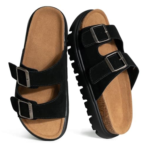 Hofeny Platform Sandals for Women – Genuine Leather Chunky Wedge Slides with Cork Footbed, Arch Support Comfortable Summer Sandals 2026 — image 1